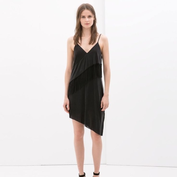 Zara Dresses & Skirts - ZARA FRINGE ASYMMETRICAL SLIP DRESS NWOT